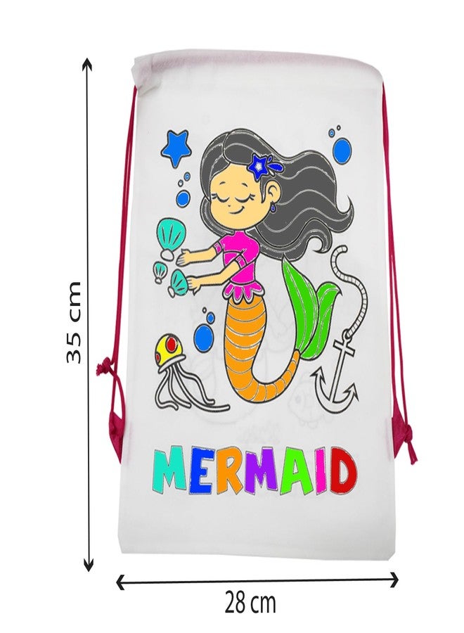 Asera DIY Colouring Bags Birthday Return Gifts Haversack Bags Dori Bags Goody Bags | Set of 12 | Size: 14 x 11 inches | for Kids (Mermaid) - Image 2